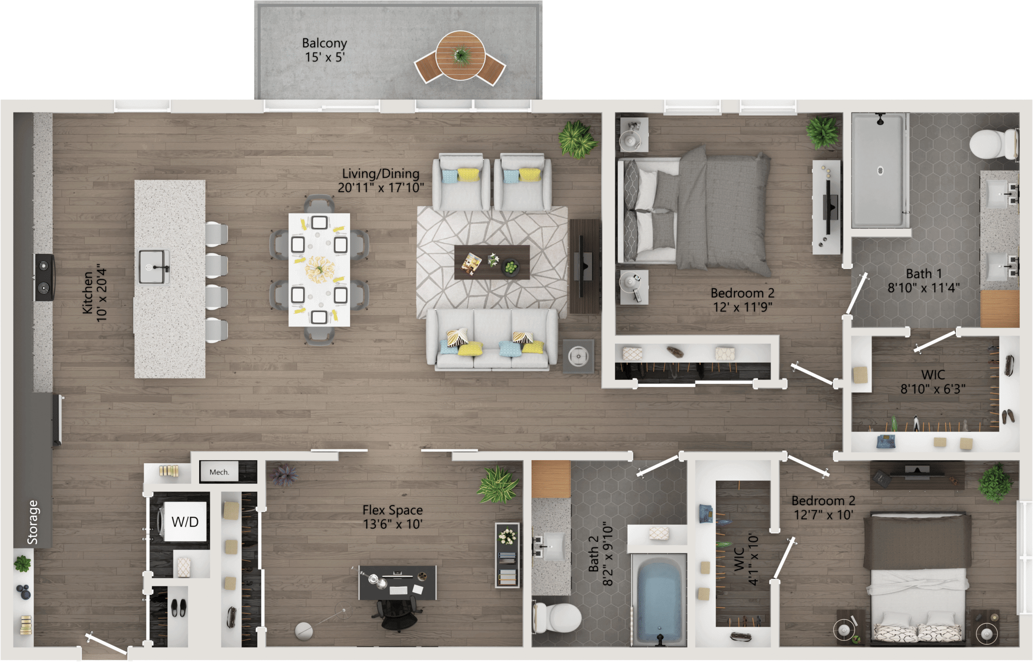 two Bedroom 1,548ft,36–75ft,patio
